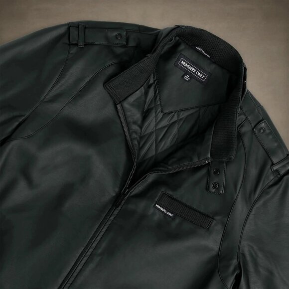 Members Only Men’s Black Faux Leather Moto Jacket | Edgy Biker Streetwear Grunge - Picture 14 of 16